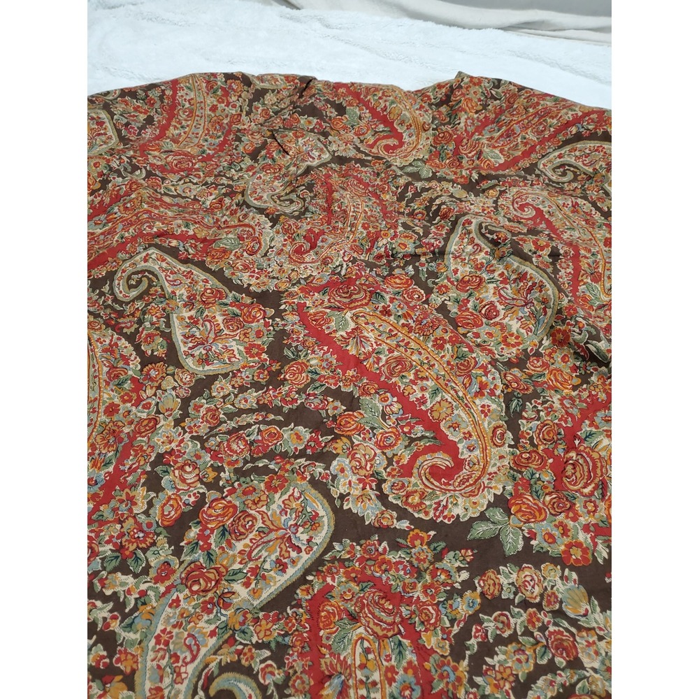 Pottery Barn Carrie Red Brown Paisley Floral Linen Blend Home Pair Curtain 50x84